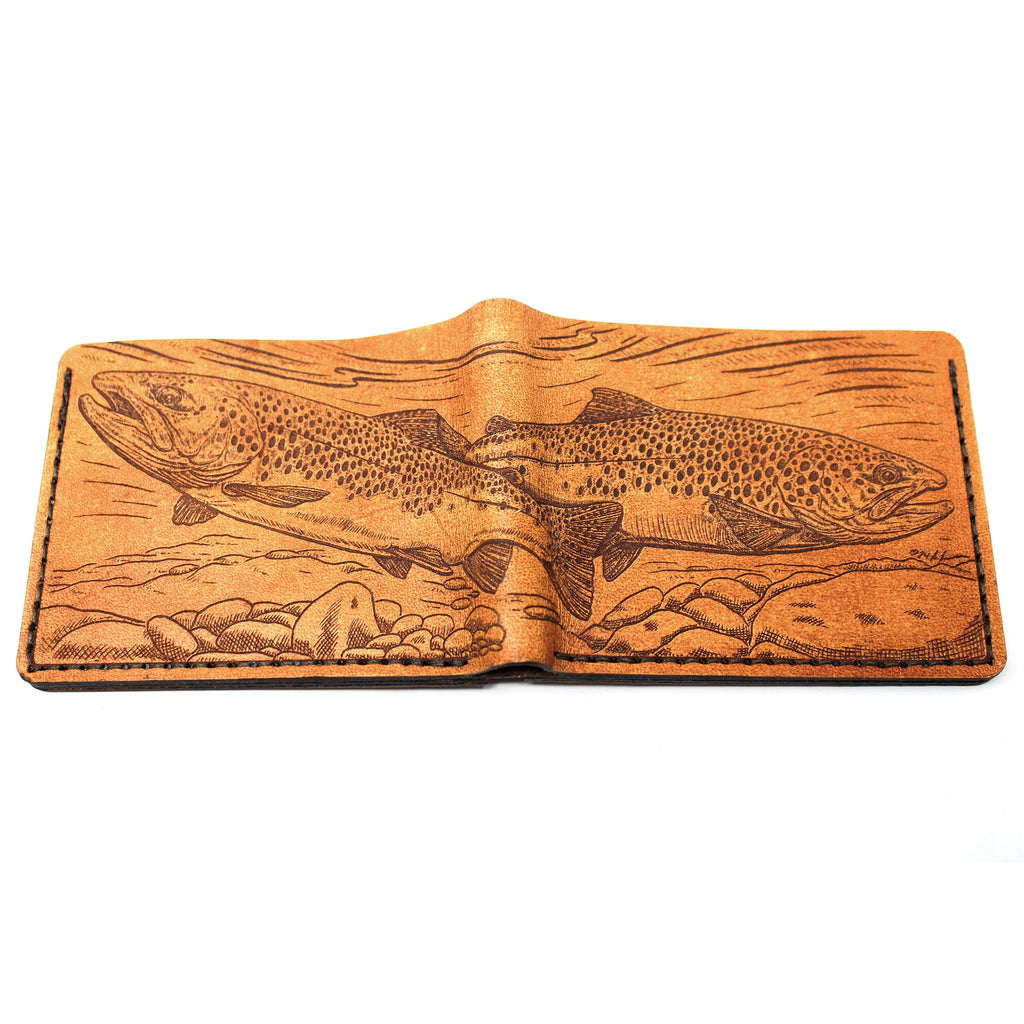 Leather Bill Fold Mens Wallet -  Brown Trouts