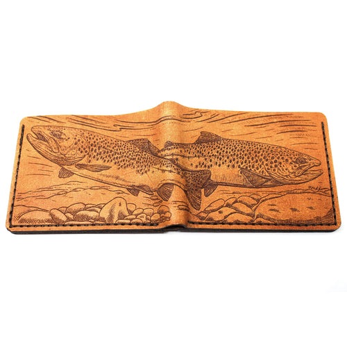 Leather Bill Fold Mens Wallet -  Brown Trouts