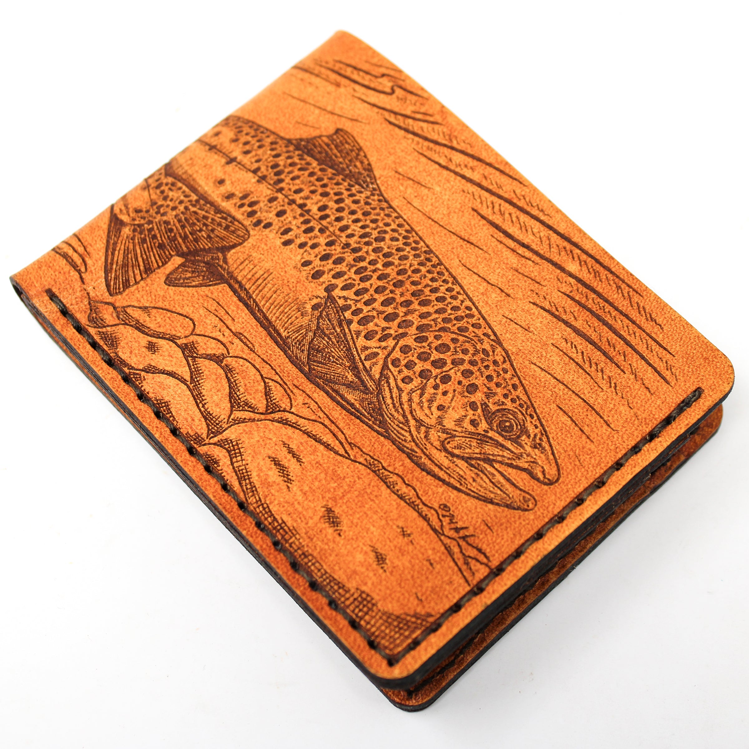 Leather Bill Fold Mens Wallet -  Brown Trouts
