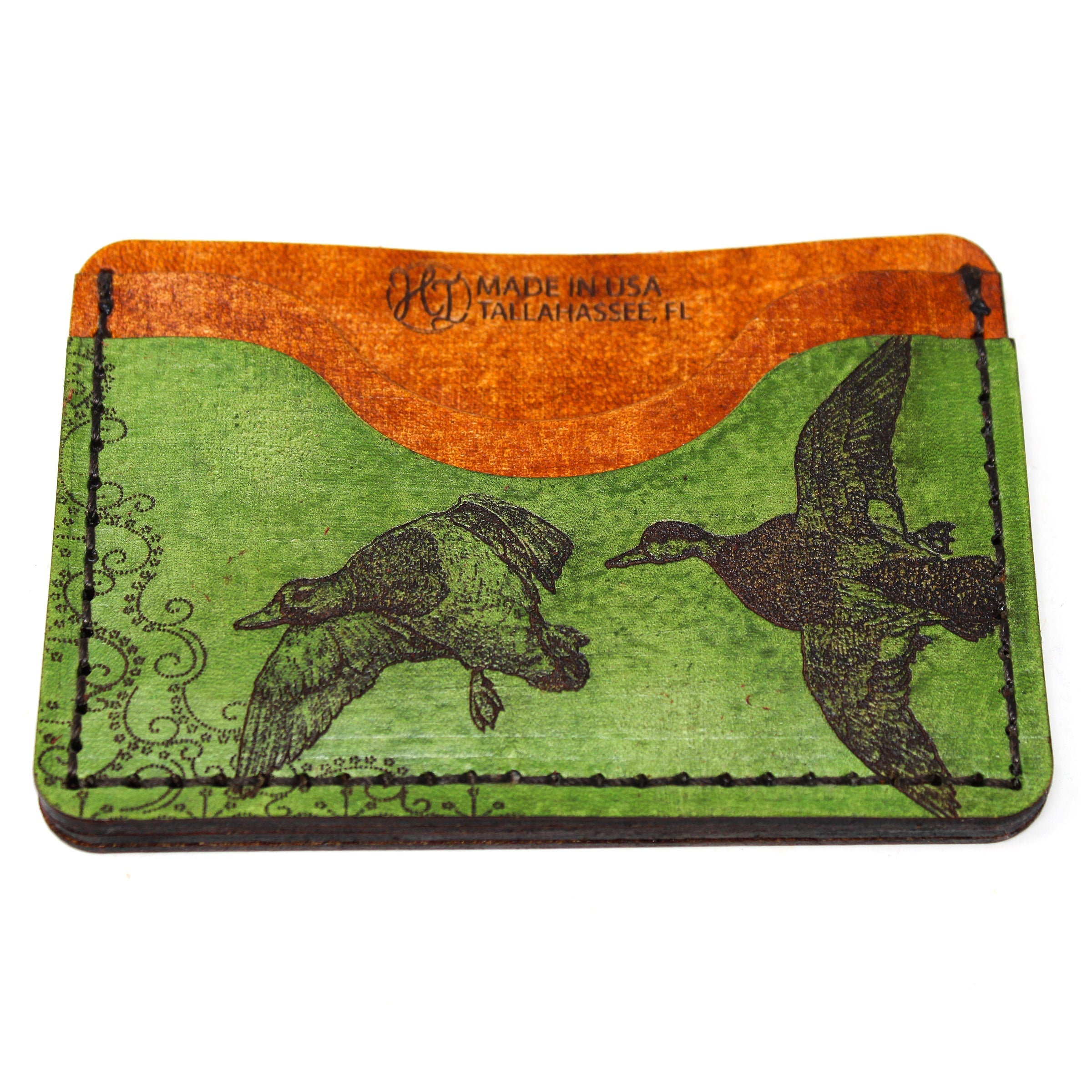 Leather Card Holder Mens Wallet -  Duck Hunt