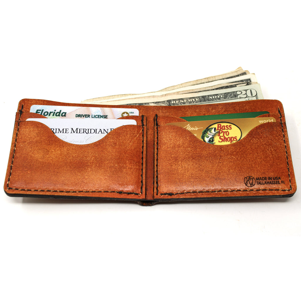 Leather Bill Fold Mens Wallet -  Brown Trouts