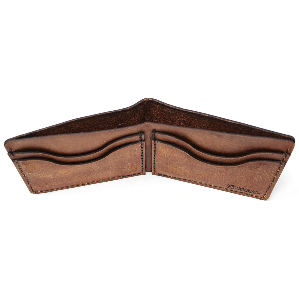 Leather Bill Fold Mens Wallet -  Brown Trouts