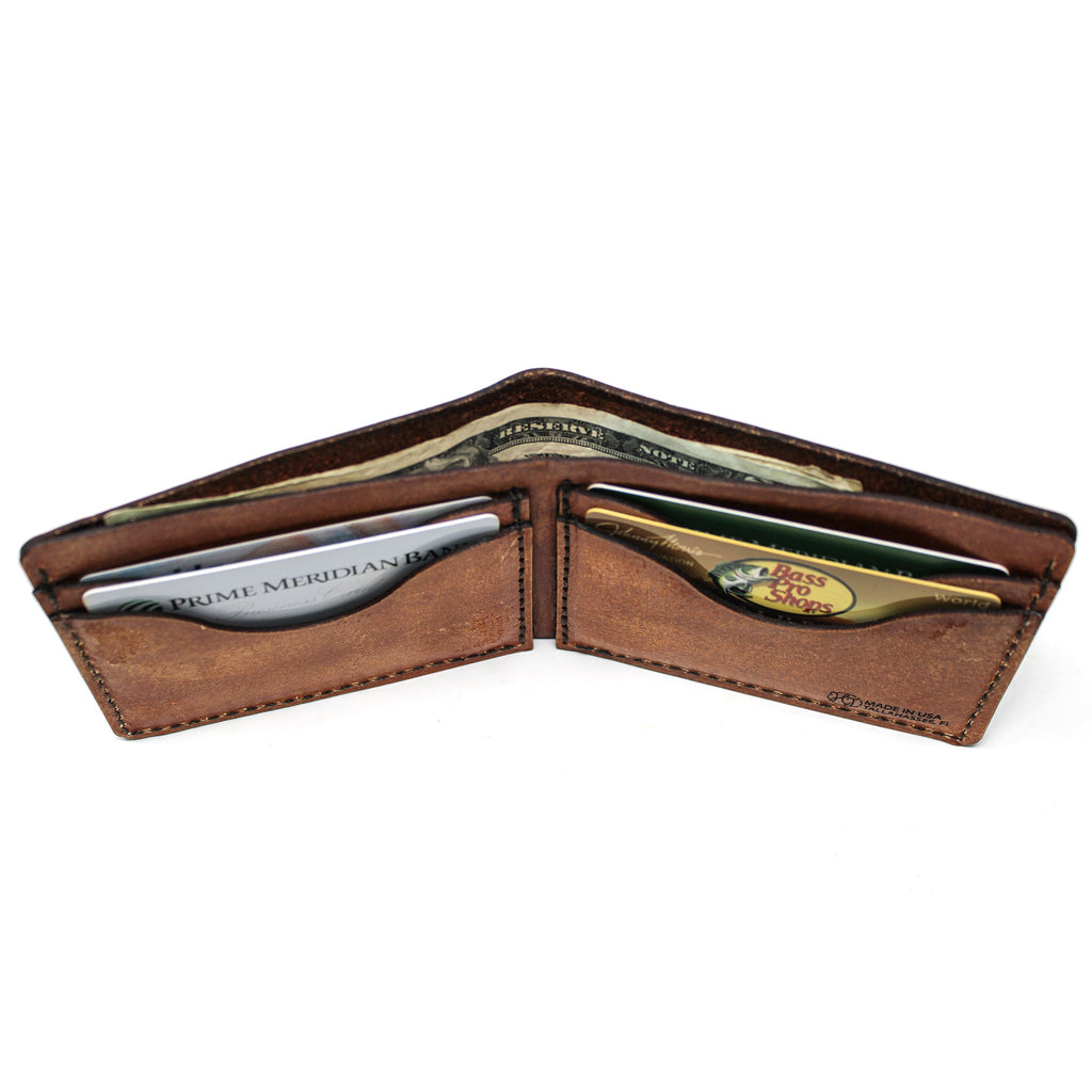 Leather Bill Fold Mens Wallet -  Brown Trouts