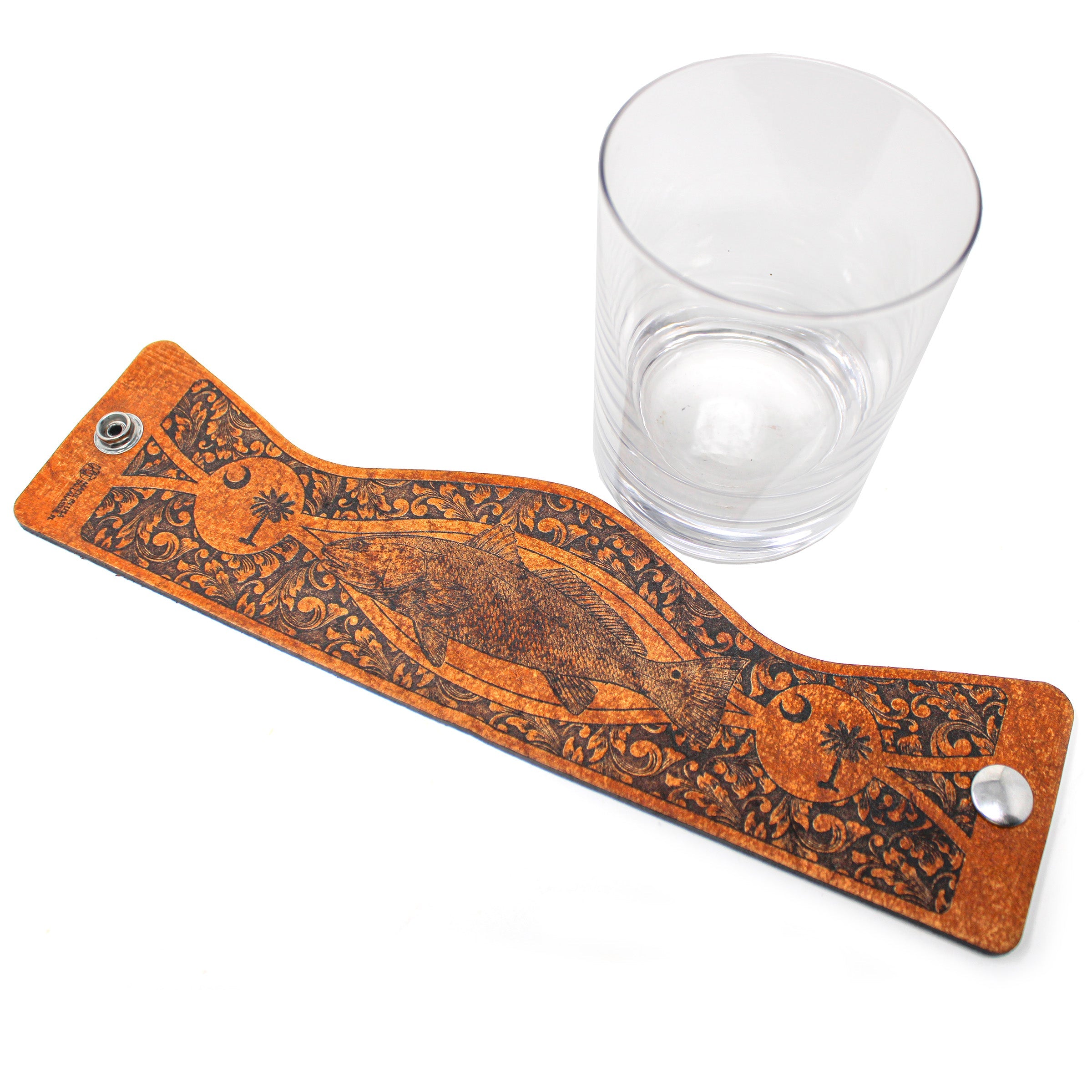Whiskey Glass Leather Wrap - SC Style Redfish Rocks Glass