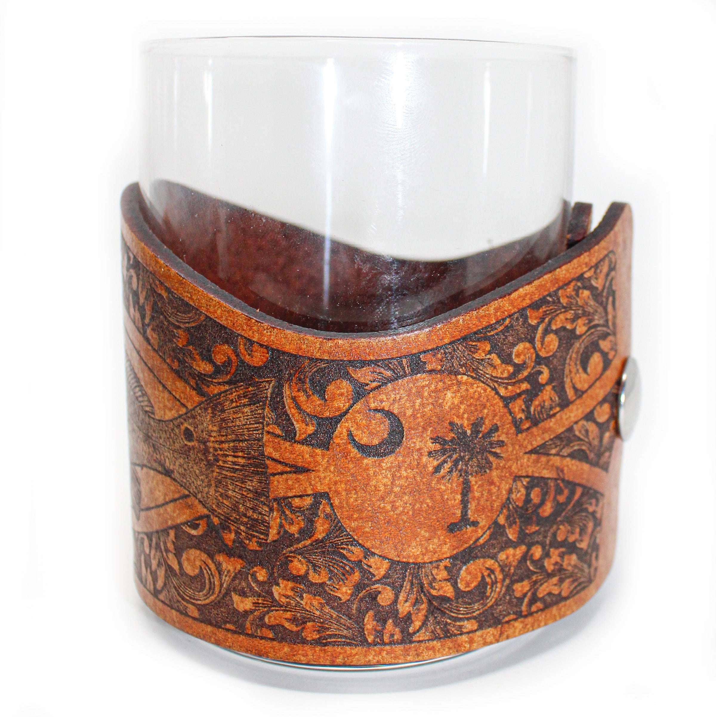 Whiskey Glass Leather Wrap - SC Style Redfish Rocks Glass