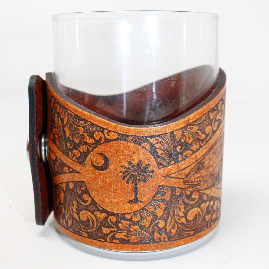 Whiskey Glass Leather Wrap - SC Style Redfish Rocks Glass