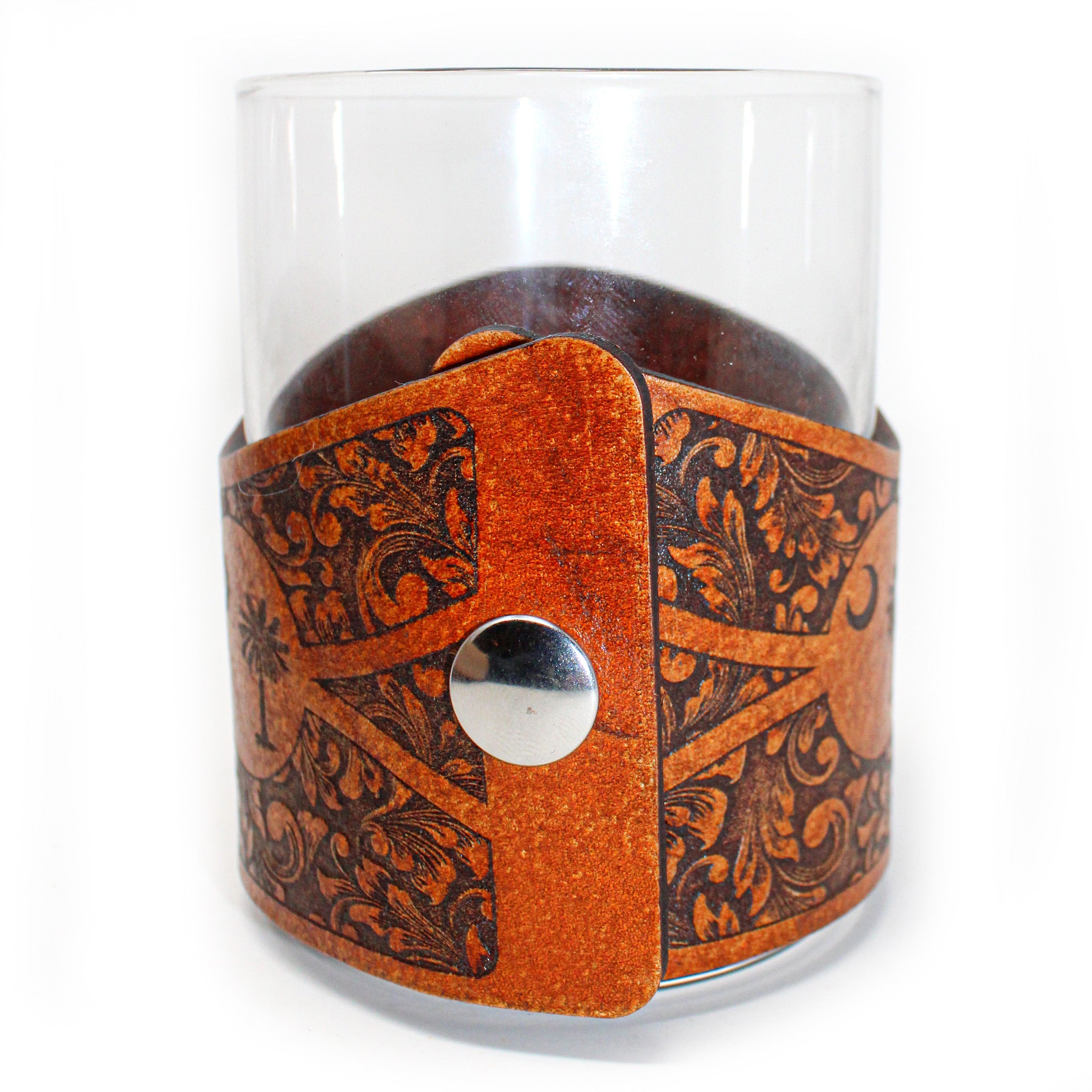 Whiskey Glass Leather Wrap - SC Style Redfish Rocks Glass