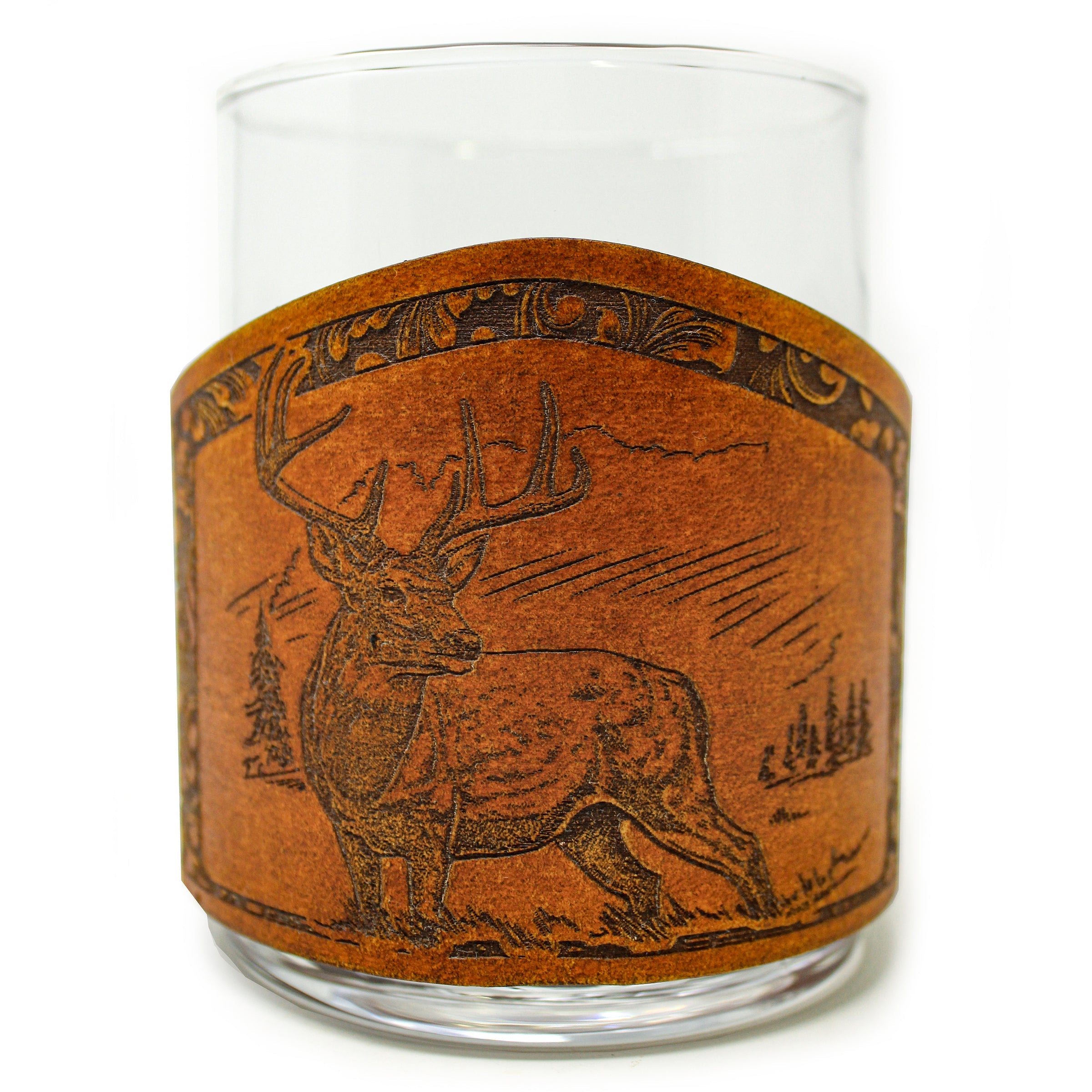 Whiskey Glass Leather Wrap - Whitetail Deer