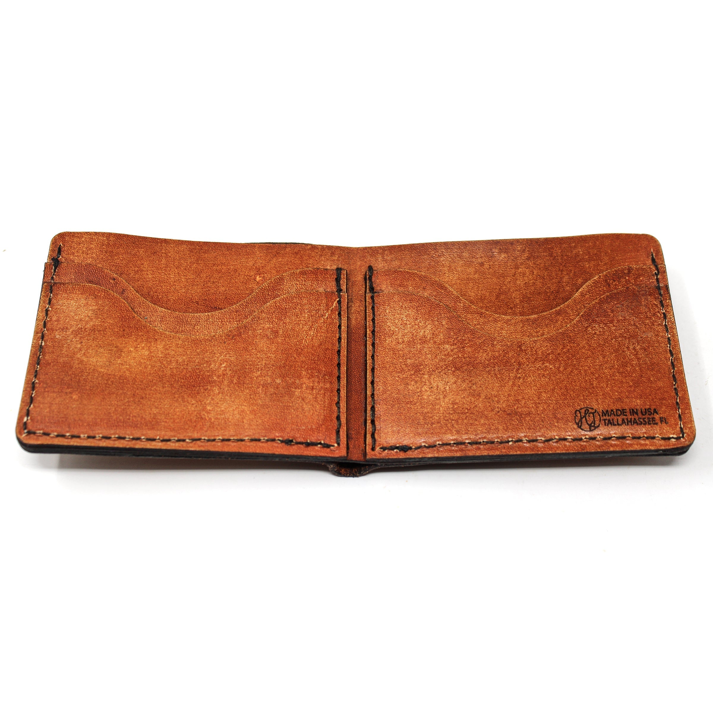 Leather Bill Fold Mens Wallet -  Brown Trouts