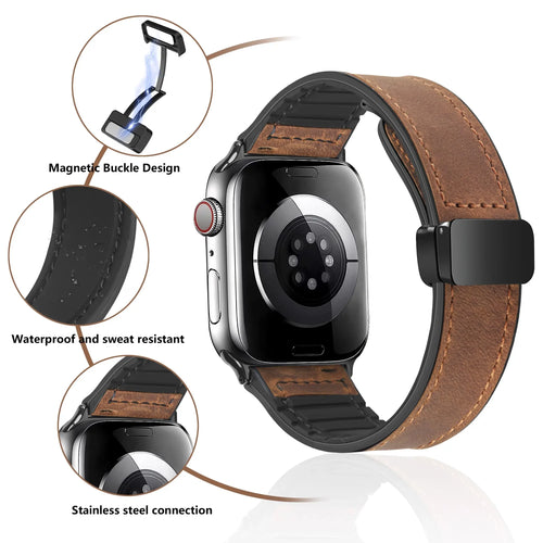Apple Watch Genuine Leather Band - Stylish Magnetic Strap